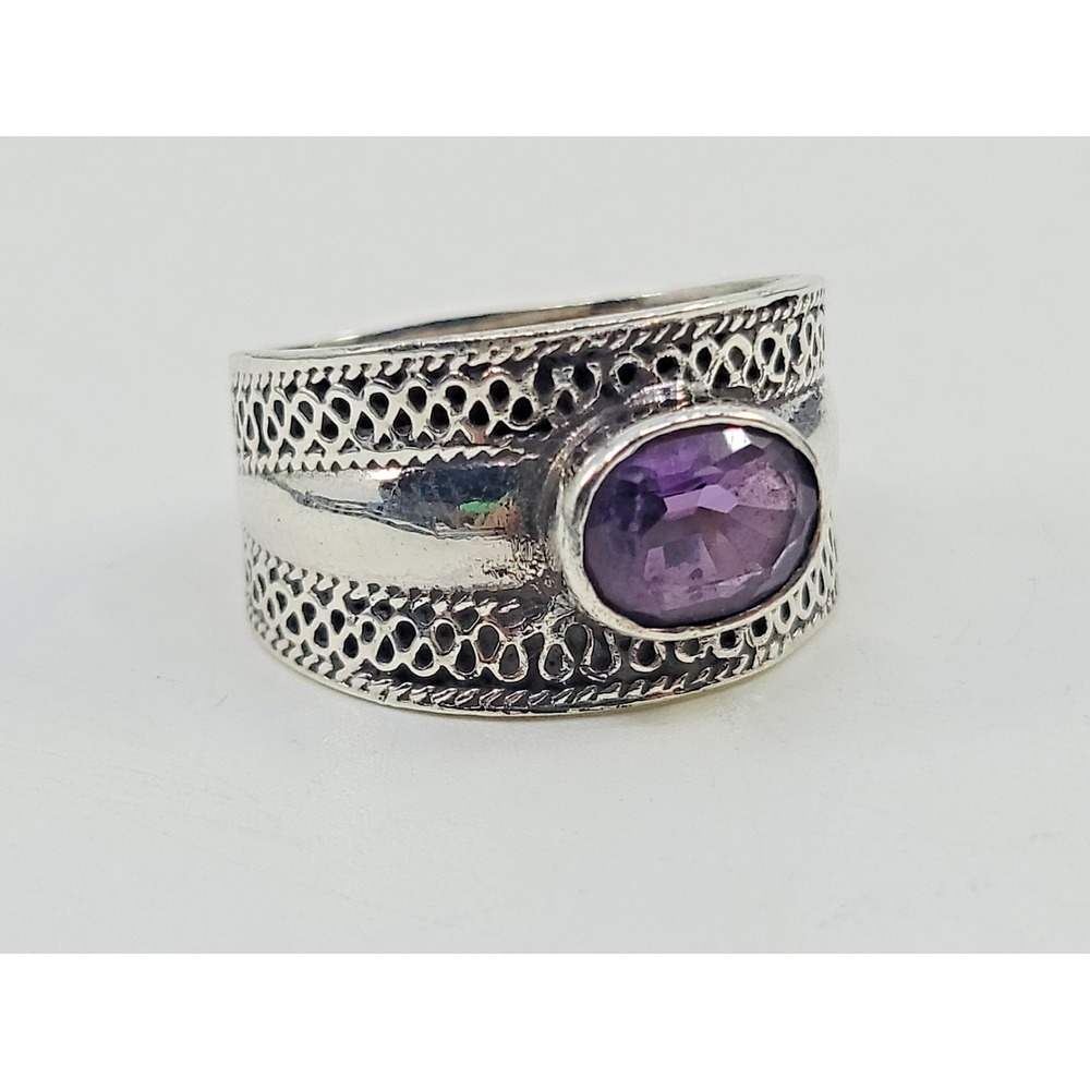 Sterling‎ Silver 925 Amethyst Gemstone Womens Ring Size 9.5